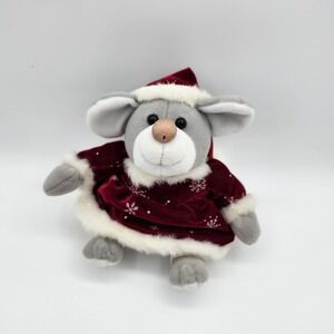 Fine Toy Co Christmas Mouse Plush Santa Hat Red Snowflake Dress Stuffed Animal